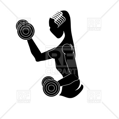 400x400 Sport Club Emblem, Silhouette Of Woman With Dumbbells Vector Image