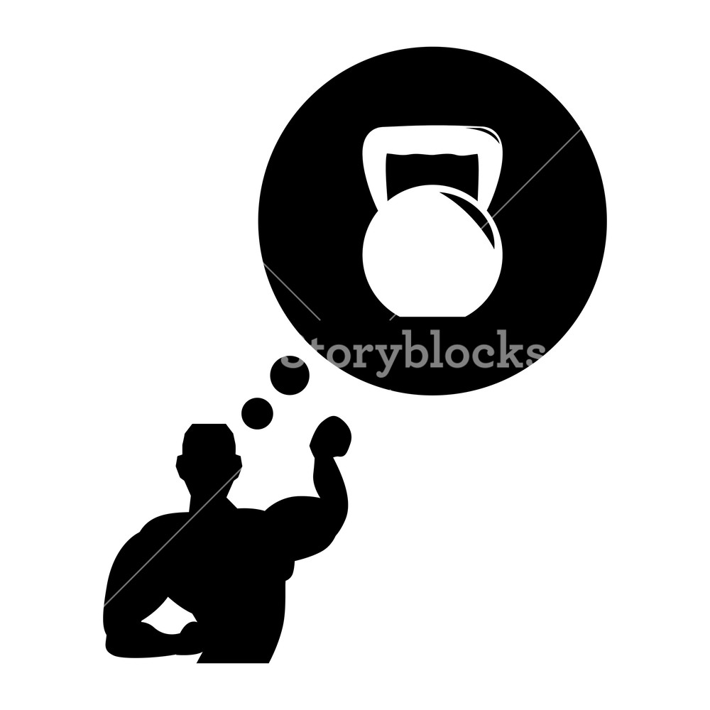 1000x1000 Strong Bodybuilder Silhouette Thinking In Dumbbell Vector