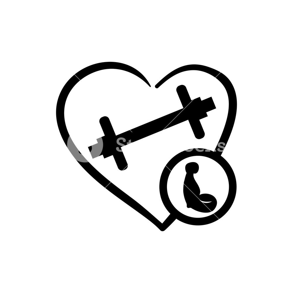 1000x1000 Heart With Weight Lifting Dumbbell Vector Illustration Design