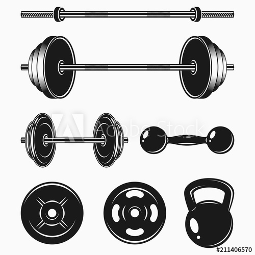 500x500 Set Of Monochrome Bodybuilding Equipments Gym Or Fitness Elements