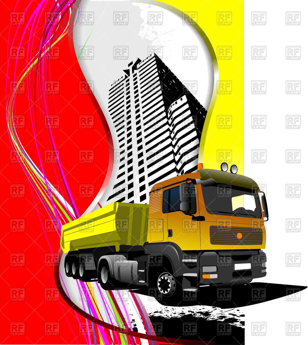 1072x1200 Abstract City Background With Dump Truck Vector Image