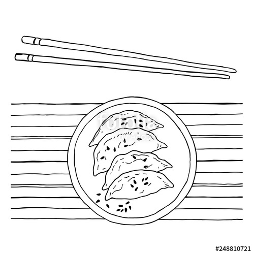 500x500 Jiaozi And Sesame With Chopsticks And Bamboo Mat