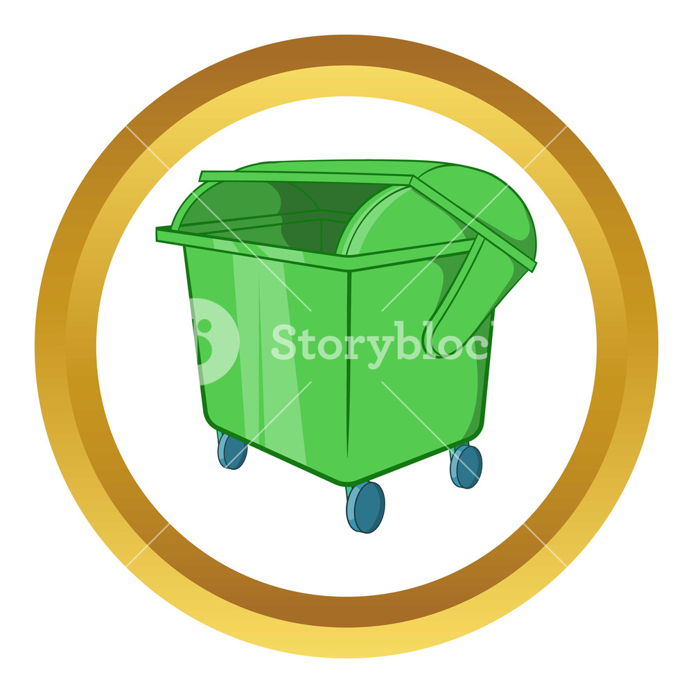 1000x1000 Dumpster Vector Icon In Golden Circle, Cartoon Style Isolated