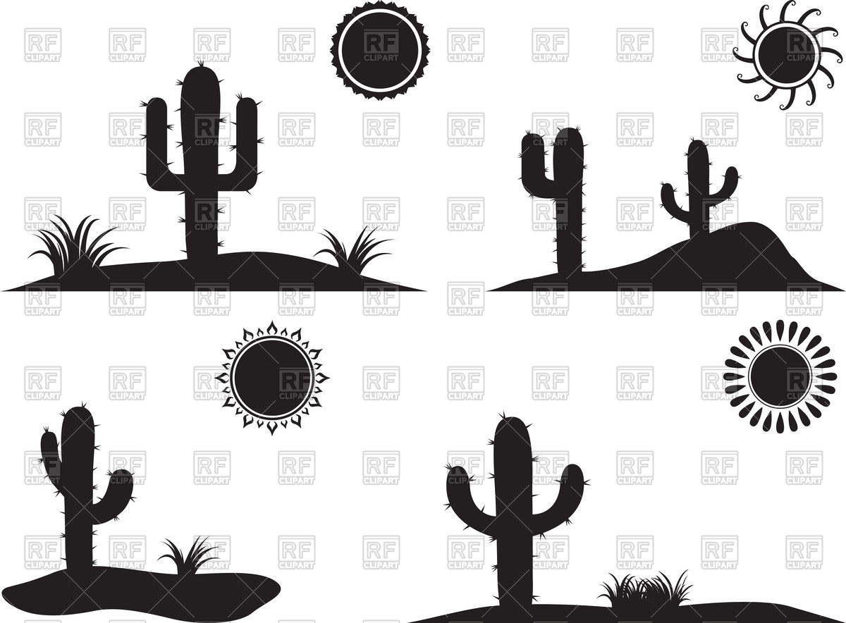 1200x884 Silhouette Of Desert Landscapes With Cactus And Dune Vector Image