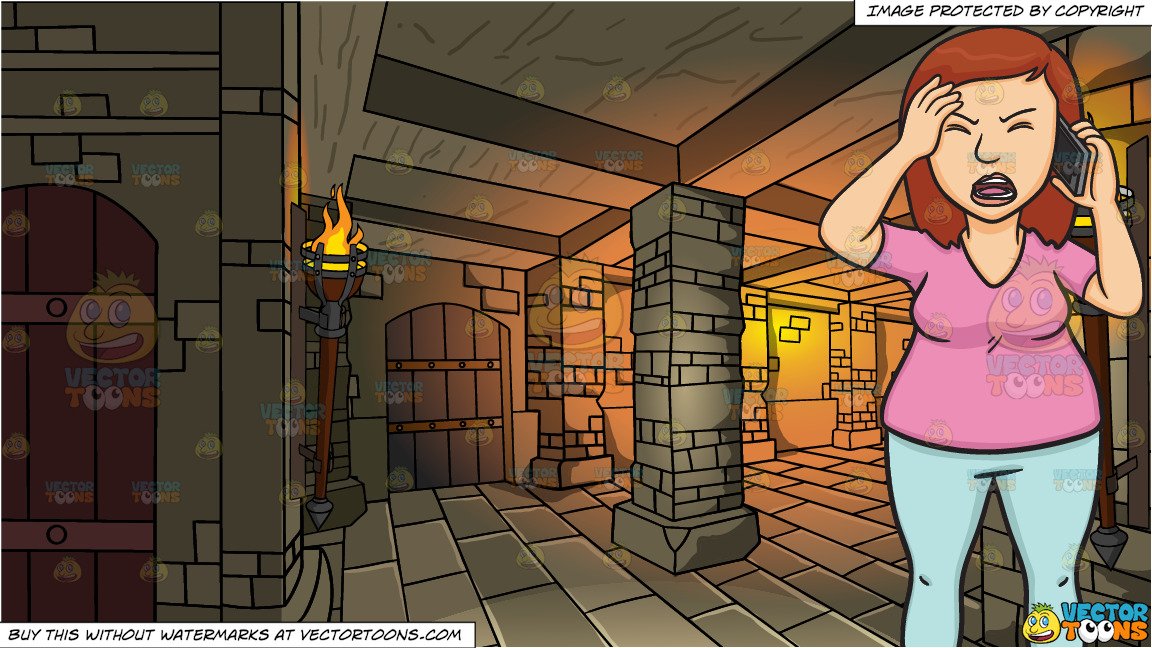 1152x648 An Irritated Woman Talking On The Phone And A Medieval Dungeon