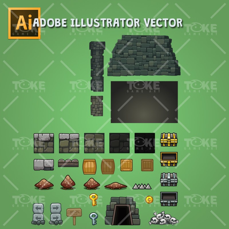 800x800 Cartoon Dungeon Platformer Tileset