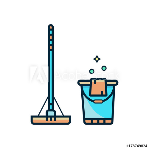 500x500 Mop And Bucket With Duster Vector Illustration For Floor Cleanin