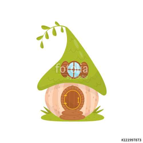 500x500 Cute Small House With Green Roof, Fairytale Fantasy House