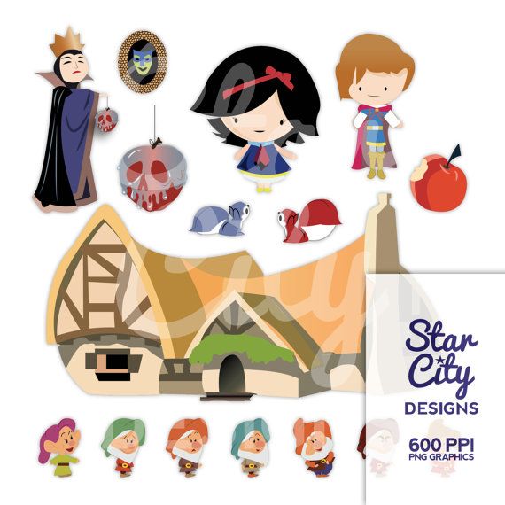 570x570 Snow White Clipart, Poison Apple Clipart, Cottage Clipart, Dwarf