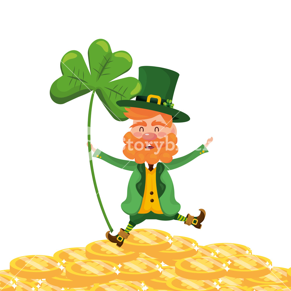 1000x1000 Leprechaun Dwarf Man Clover Fortune Vector Illustration Royalty