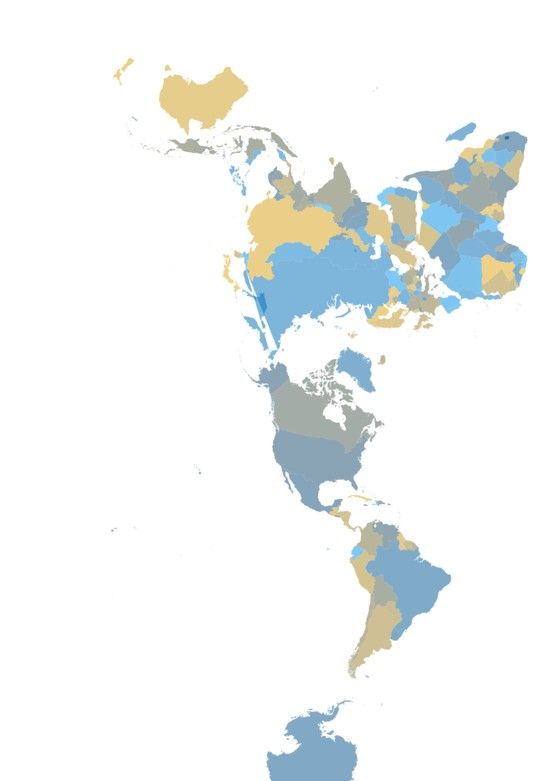 Buckminster Fuller's Dymaxion Map With Coloured Countries 553x781 Buckminster Fuller's Dymaxion Map With Coloured Countries