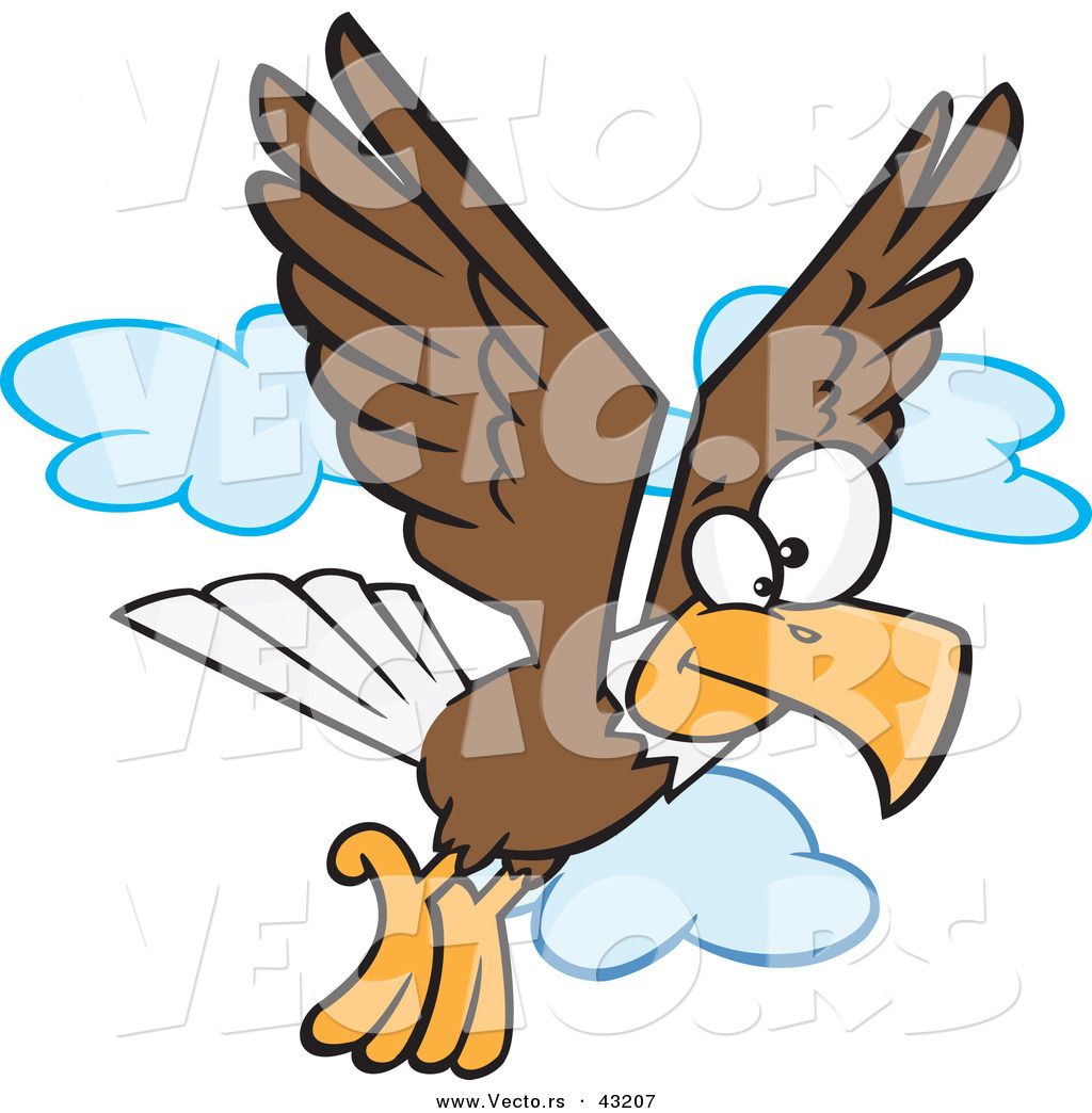 1024x1044 Vector Of A Cartoon Bald Eagle Flying With Clouds