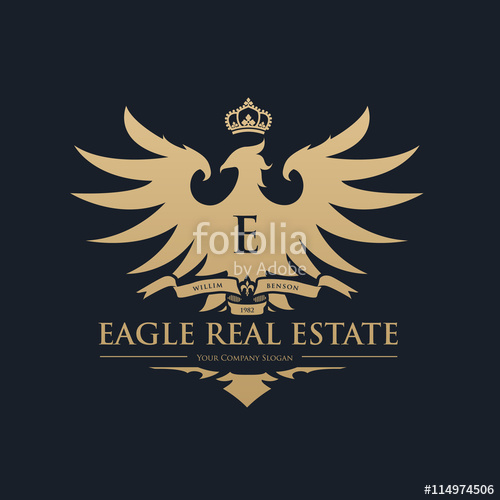 500x500 Eagle Logo, Brand Identity With Eagle Crest And Crown Symbol