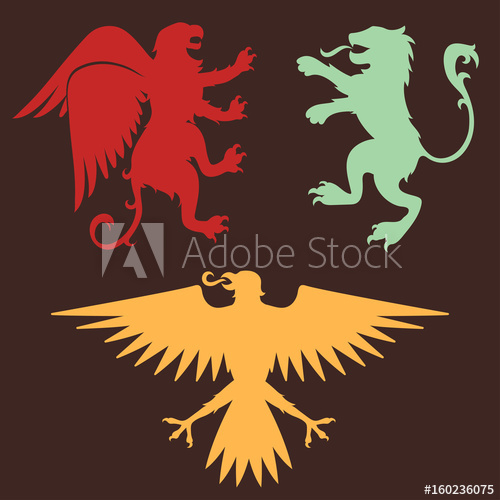 500x500 Heraldic Lion Royal Crest Medieval Knight Eagle Silhouette Vintage