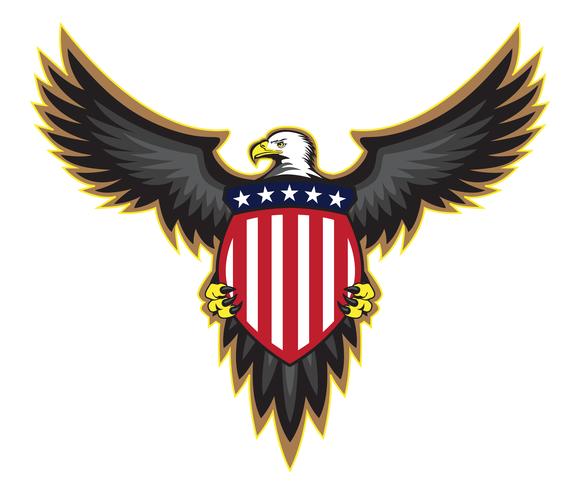 576x490 Patriotic American Eagle, Wings Spread, Holding Shield Vector