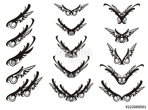 500x370 Abstract Eagle Eye And Tribal Wings Symbols Tribal Set Of Ornate