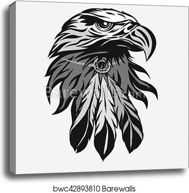 382x390 Eagle Head With Tribal Feathers Vector, Canvas Print Barewalls