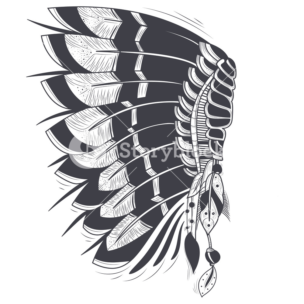1000x1000 Vector Illustration Of War Bonnet, Native Traditional Headdress