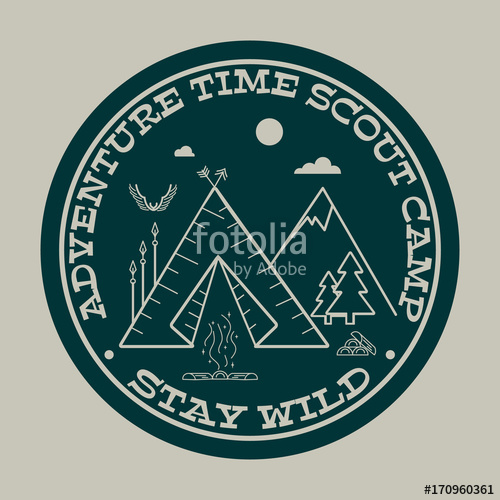 500x500 Vintage Label With Textured Mountain, Forest, Tent, Fire, Eagle