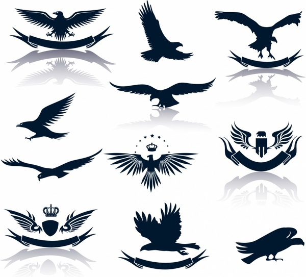 600x543 Set Of Eagles Silhouettes Free Vector In Adobe Illustrator