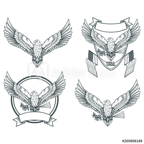 500x500 Set Of Eagles Bald Eagle Logo Wild Birds Drawing Head