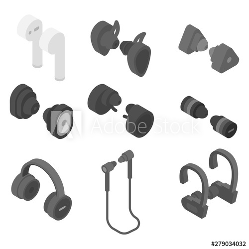 500x500 Wireless Earbuds Icons Set Isometric Set Of Wireless Earbuds