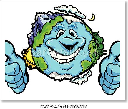 435x370 Happy Planet Earth With Thumbs Up Gesture Vector Cartoon, Art