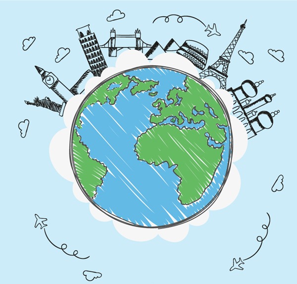 600x574 Painted Earth And Famous Attractions Vector Graphics My Free