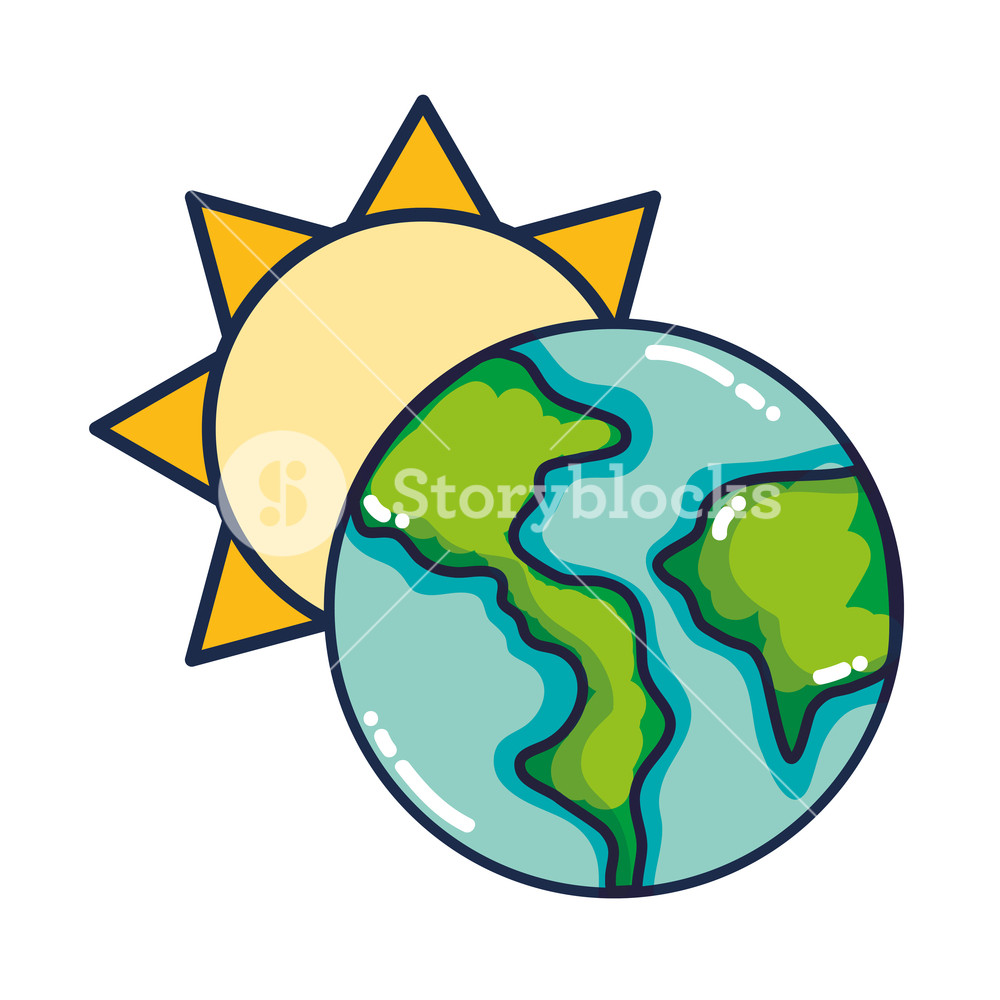 1000x1000 Sun And Earth Cartoon Vector Illustration Graphic Design Royalty