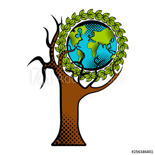 500x500 Sketch Of Planet Earth On A Tree Earth Day Vector Illustration