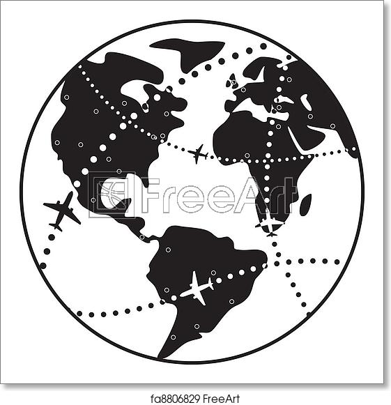 Free Art Print Of Vector Airplane Flight Paths Over Earth Globe 561x581 Free Art Print Of Vector Airplane Flight Paths Over Earth Globe