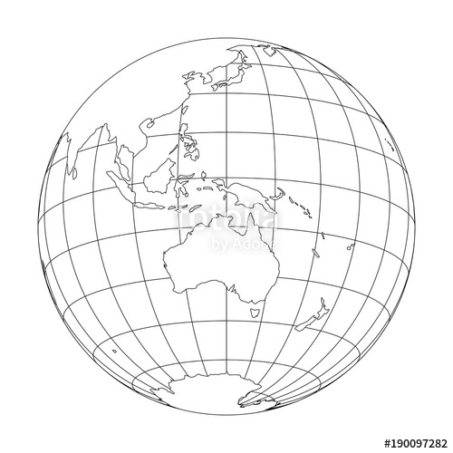 500x500 Outline Earth Globe With Map Of World Focused On Australia