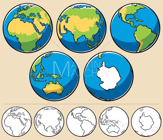 570x488 Earth Vector Cartoon Illustration Planet Globe Sphere Etsy