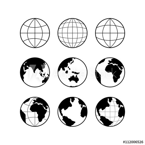 500x500 Globe Earth Vector Black Icons Set, Vector Globe Signs Isolated