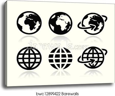 453x379 Globe Earth Vector Icons Set, Canvas Print Barewalls Posters