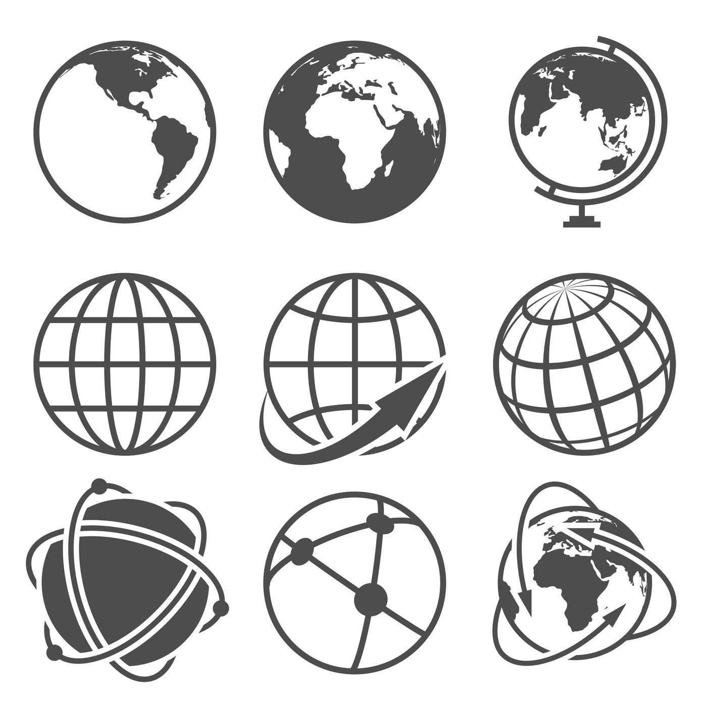 1400x1400 Globe Earth Vector Icons Set
