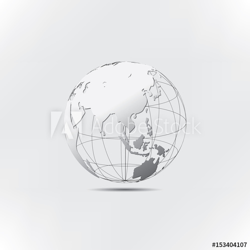 500x500 Globe Asia Zone Map Wireframe