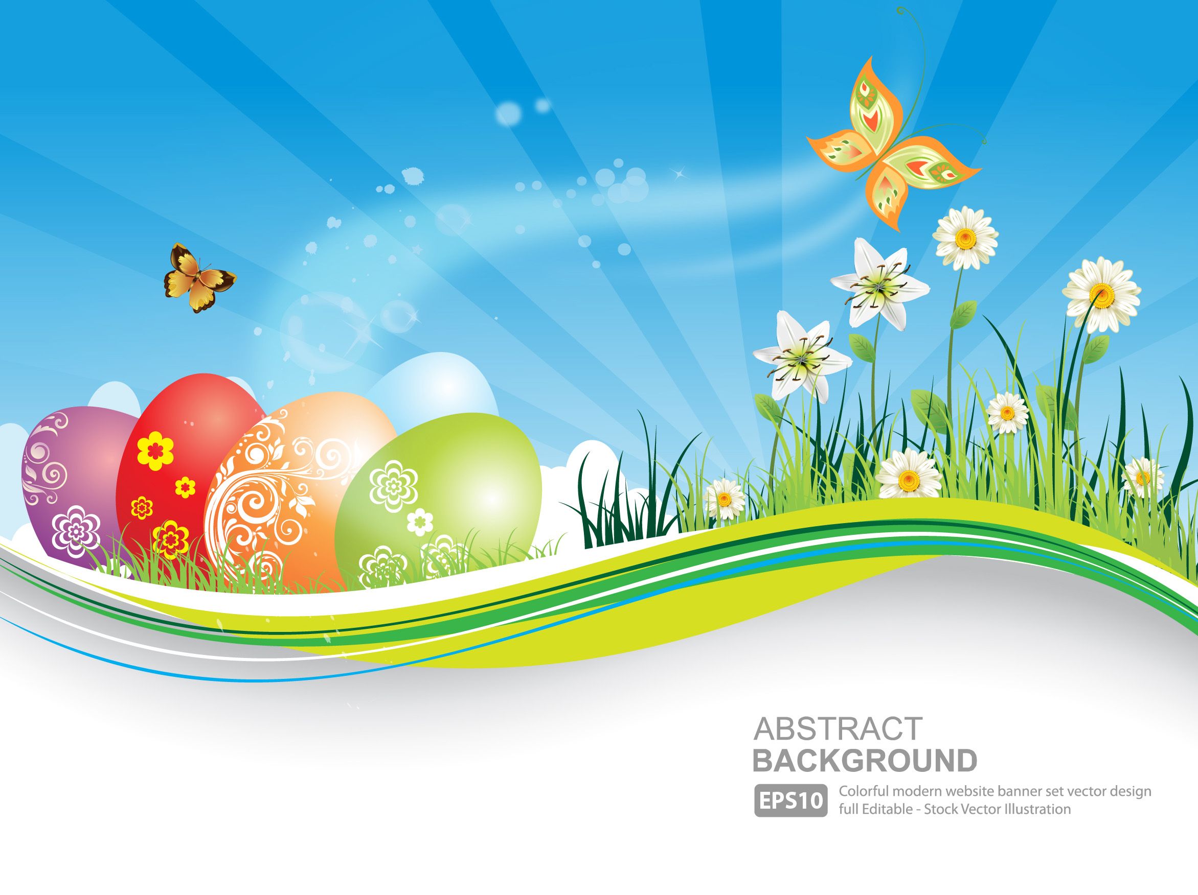 2343x1752 Free Vector Easter Natural Banner With Eggs Background Blue