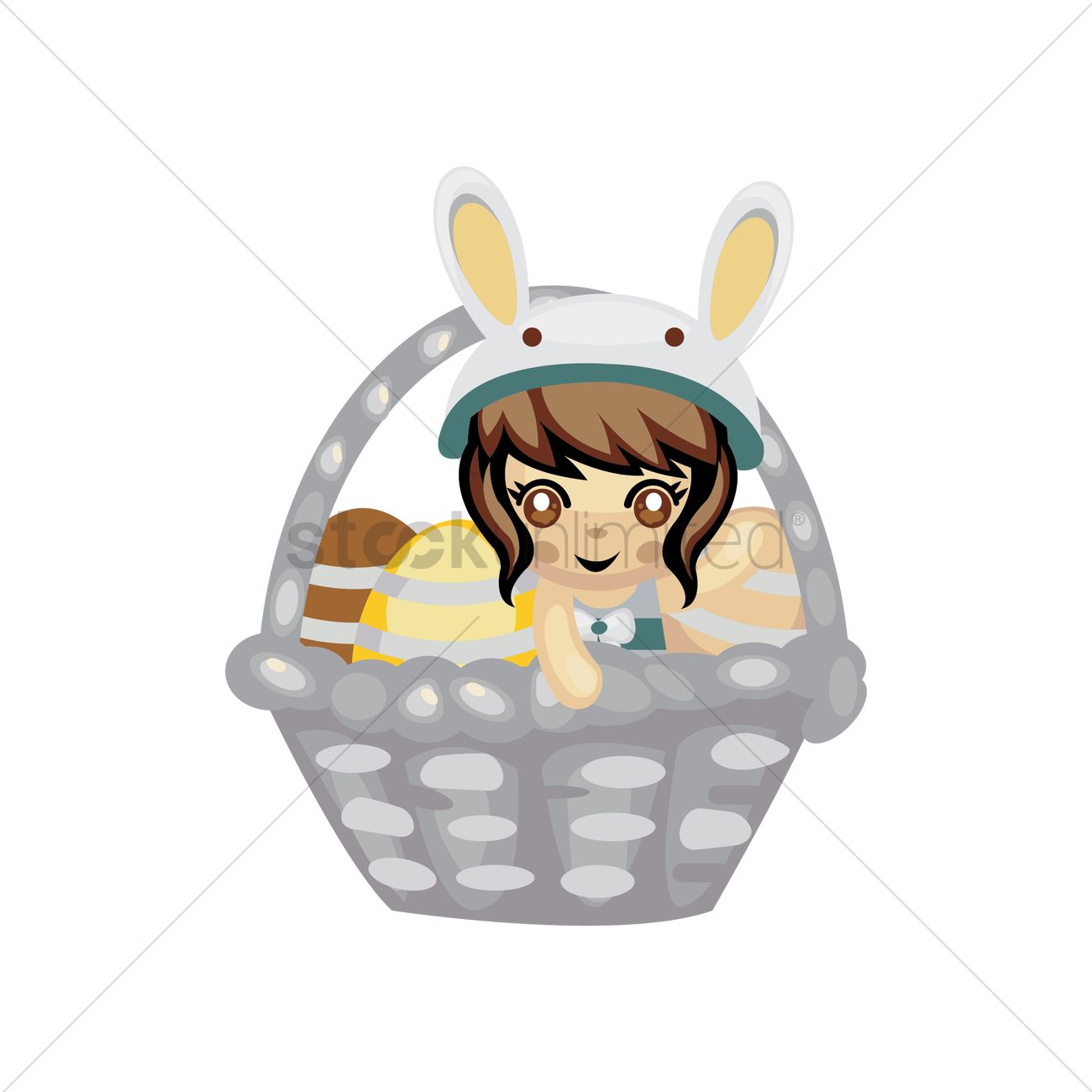Free Cute Girl In The Easter Basket Vector Image 1300x1300 Free Cute Girl In The Easter Basket Vector Image