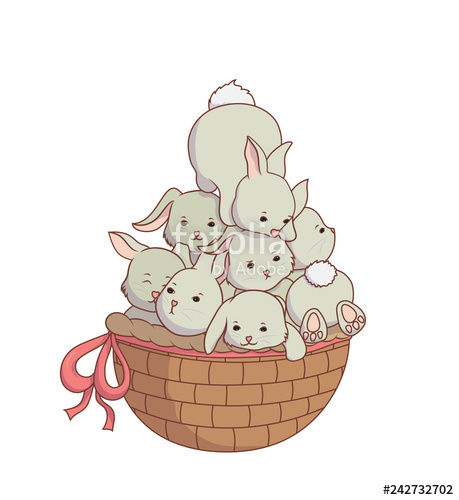 Cute Bunnies In The Easter Basket Vector Illustration On White 459x500 Cute Bunnies In The Easter Basket Vector Illustration On White