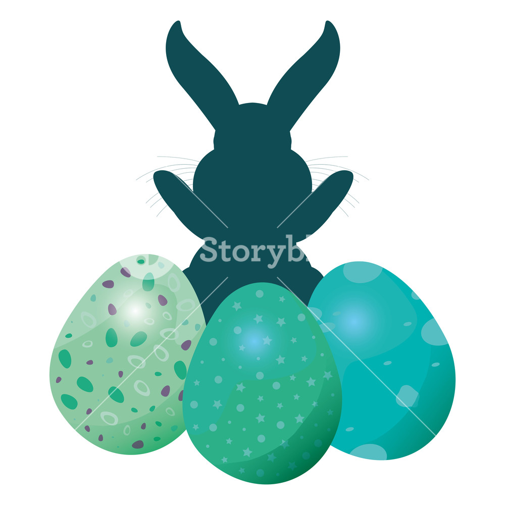 Green Bunny Silhouette With Eggs Easter Vector Illustration 1000x1000 Green Bunny Silhouette With Eggs Easter Vector Illustration