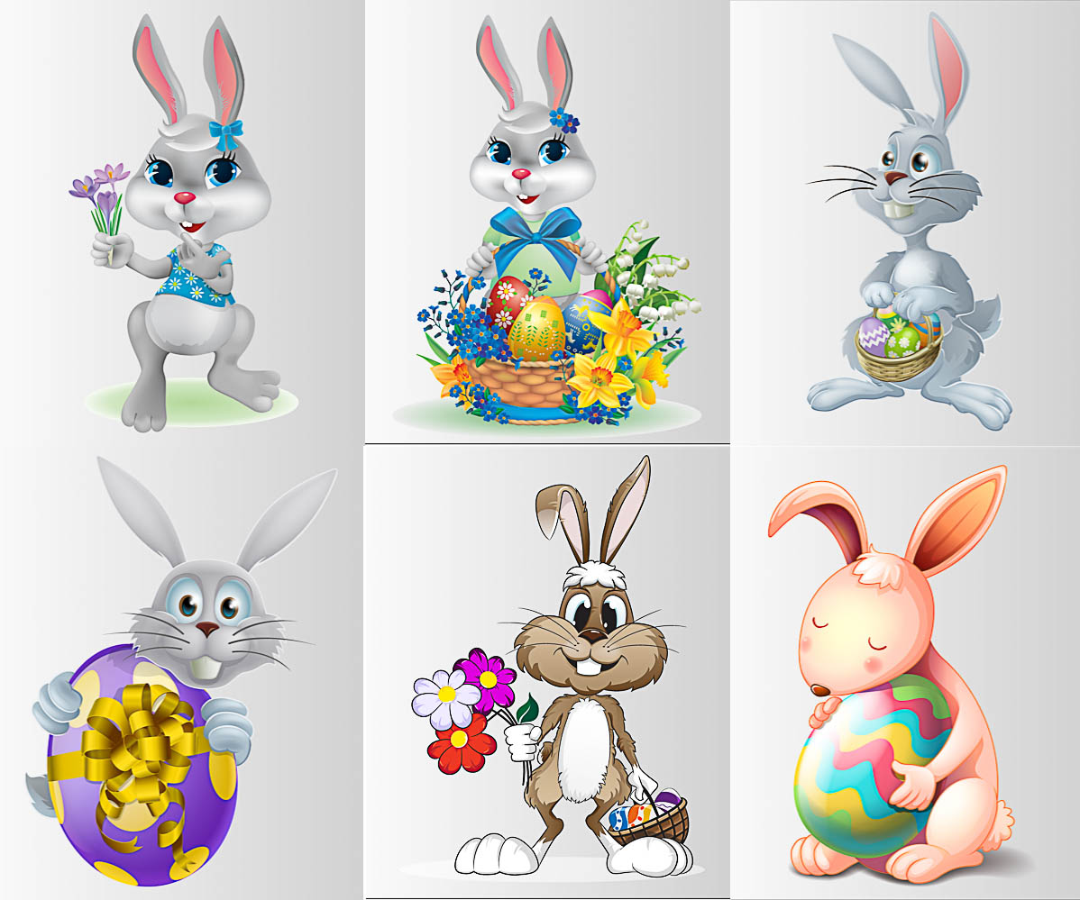 1198x999 Easter Bunny With Flowers And Eggs Vector Free Download
