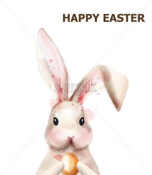 520x600 Easter Bunny Rabbit Vector Cute Pet Holiday Card Isolated