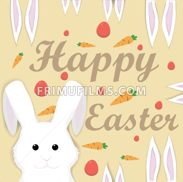 605x600 Happy Easter Rabbit Vector Holiday Card Flat Style Illustration