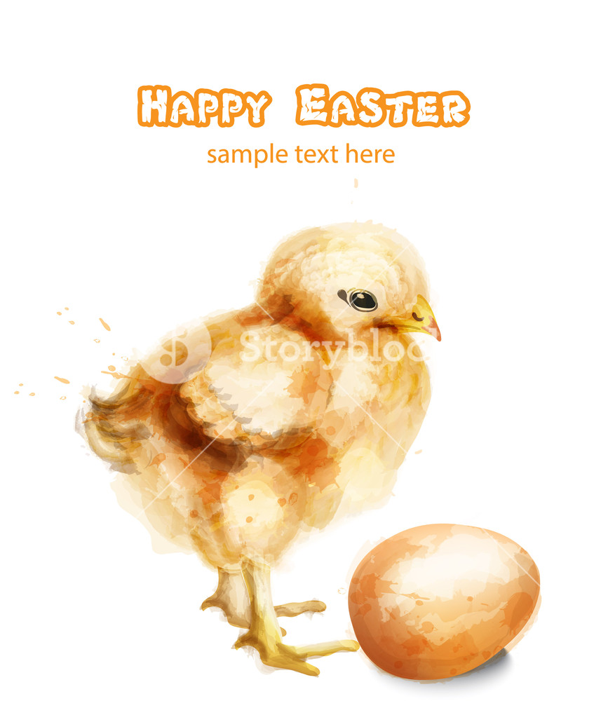 Easter Chick Vector Watercolor Card Happy Easter Greetings 867x1000 Easter Chick Vector Watercolor Card Happy Easter Greetings