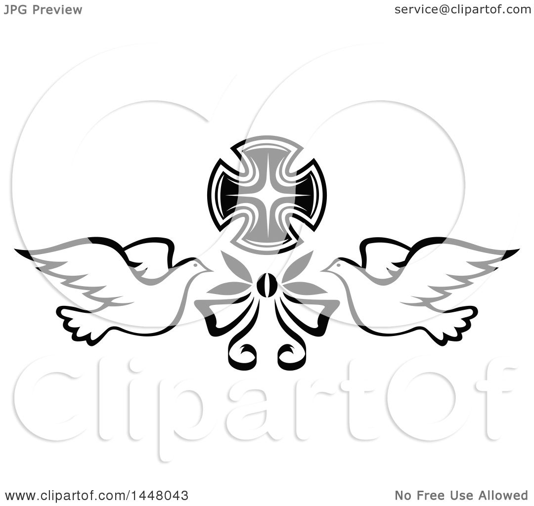Clipart Of A Black And White Easter Cross With Doves And A Bow 1080x1024 Clipart Of A Black And White Easter Cross With Doves And A Bow