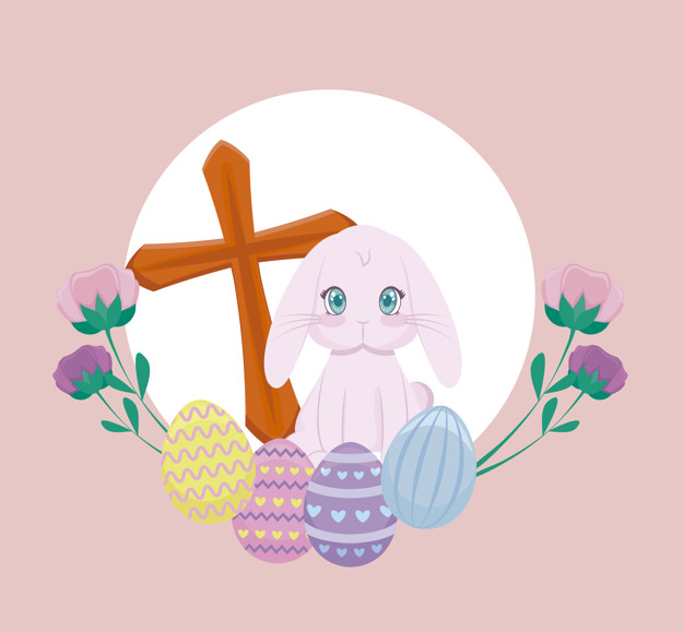 Cute Rabbit With Eggs Of Easter And Cross Catholic Vector 626x580 Cute Rabbit With Eggs Of Easter And Cross Catholic Vector