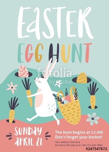 357x500 Easter Egg Hunt Poster Or Invitation Template Vector Illustration