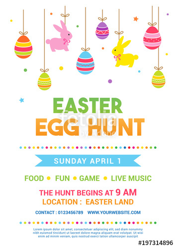 354x500 Easter Egg Hunt Poster Vector Illustration Colorful Easter