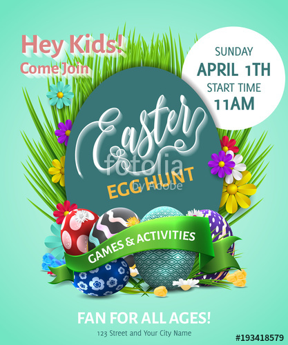 417x500 Easter Poster Vector Illustration Easter Egg Hunt Invitation